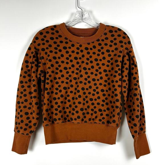 Madewell Pleat Sleeve Sweatshirt Top Leopard Dot Brown Black Cozy Womens Sz XXS - Picture 3 of 12